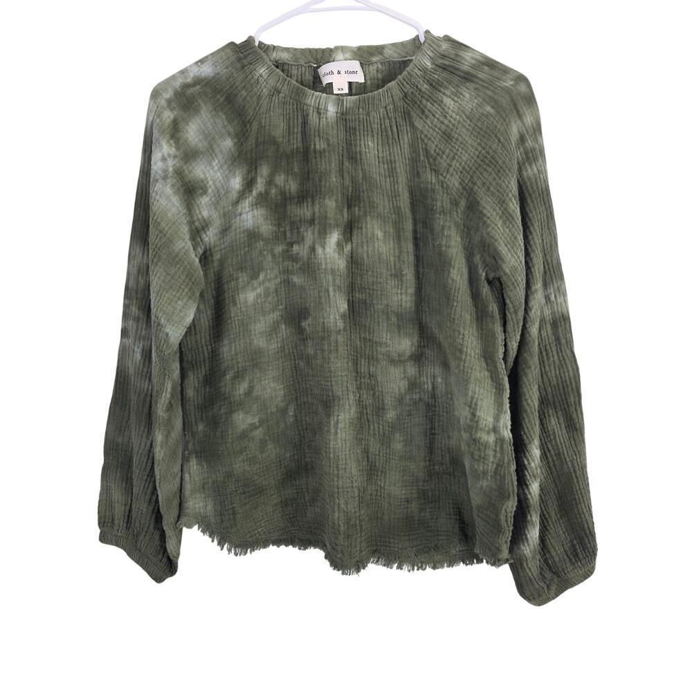 Cloth & Stone Anthropologie Green Tie Dye Long Sleeve Top XS Womens Raw Hem BOHO